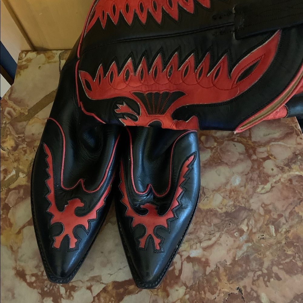 Tony Mora Red and Black Leather Cowboy Boots